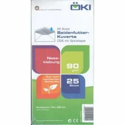 Billig 🌟 OKI Kuvert C5/6 Weiß, Ohne Fenster, Nassklebung, Seidenfutter (VPE=25STK) 🌟
